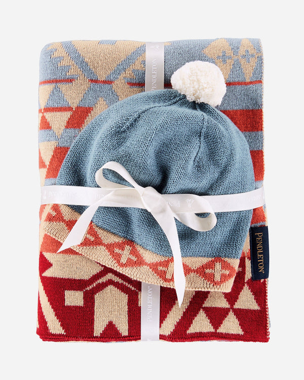 Pendleton Organic Cotton Knit Baby Blanket with Beanie Hat - Desert Sky