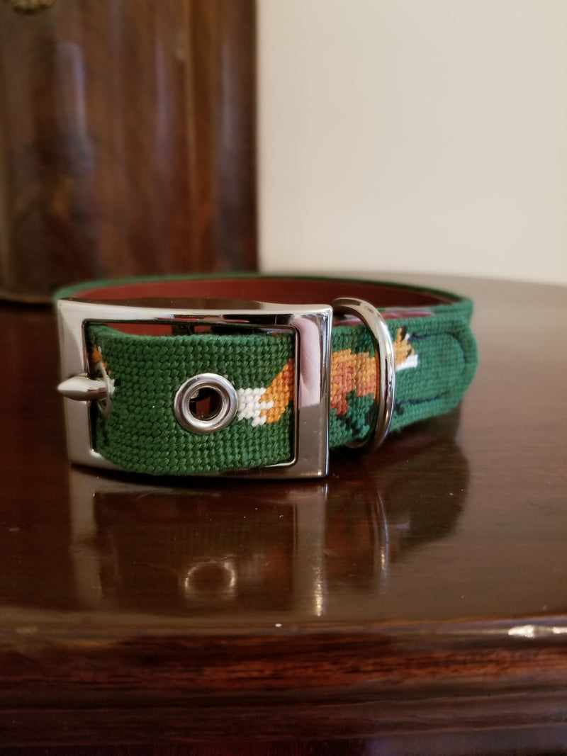 Glaze & Gordon Needlepoint Fox Dog Collar by Smathers & Branson