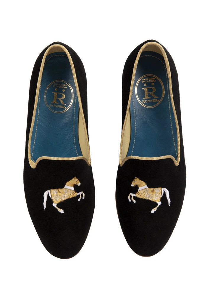 Rönner Mimosa Horse Black & Gold Velvet Loafer – Glaze & Gordon display picture 2