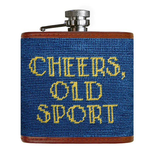 Smathers & Branson Cheers Old Sport Needlepoint Hip Flask