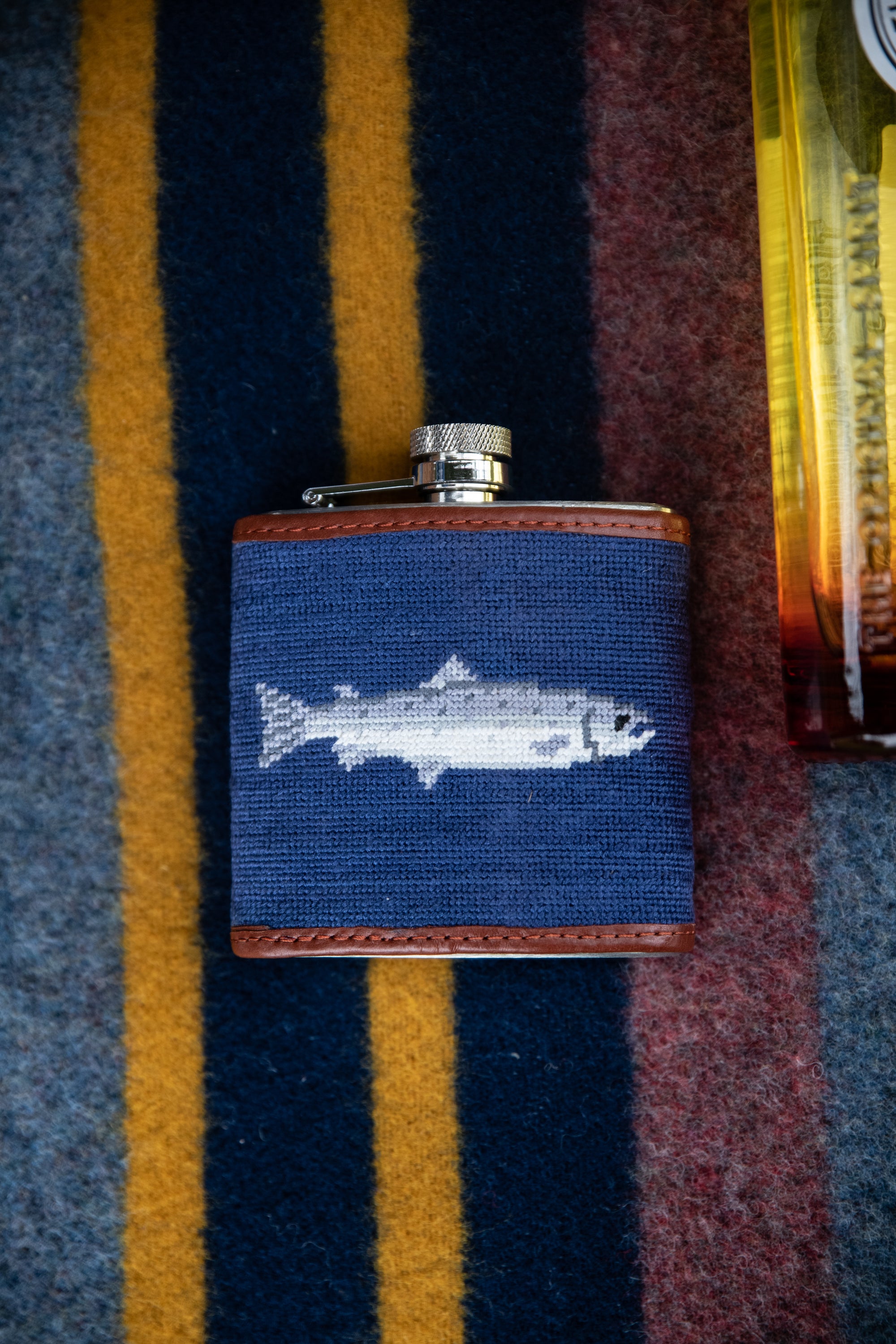 Glaze &amp; Gordon Salmon Needlepoint Hip Flask - 15% of sales go to the Atlantic Salmon Trust