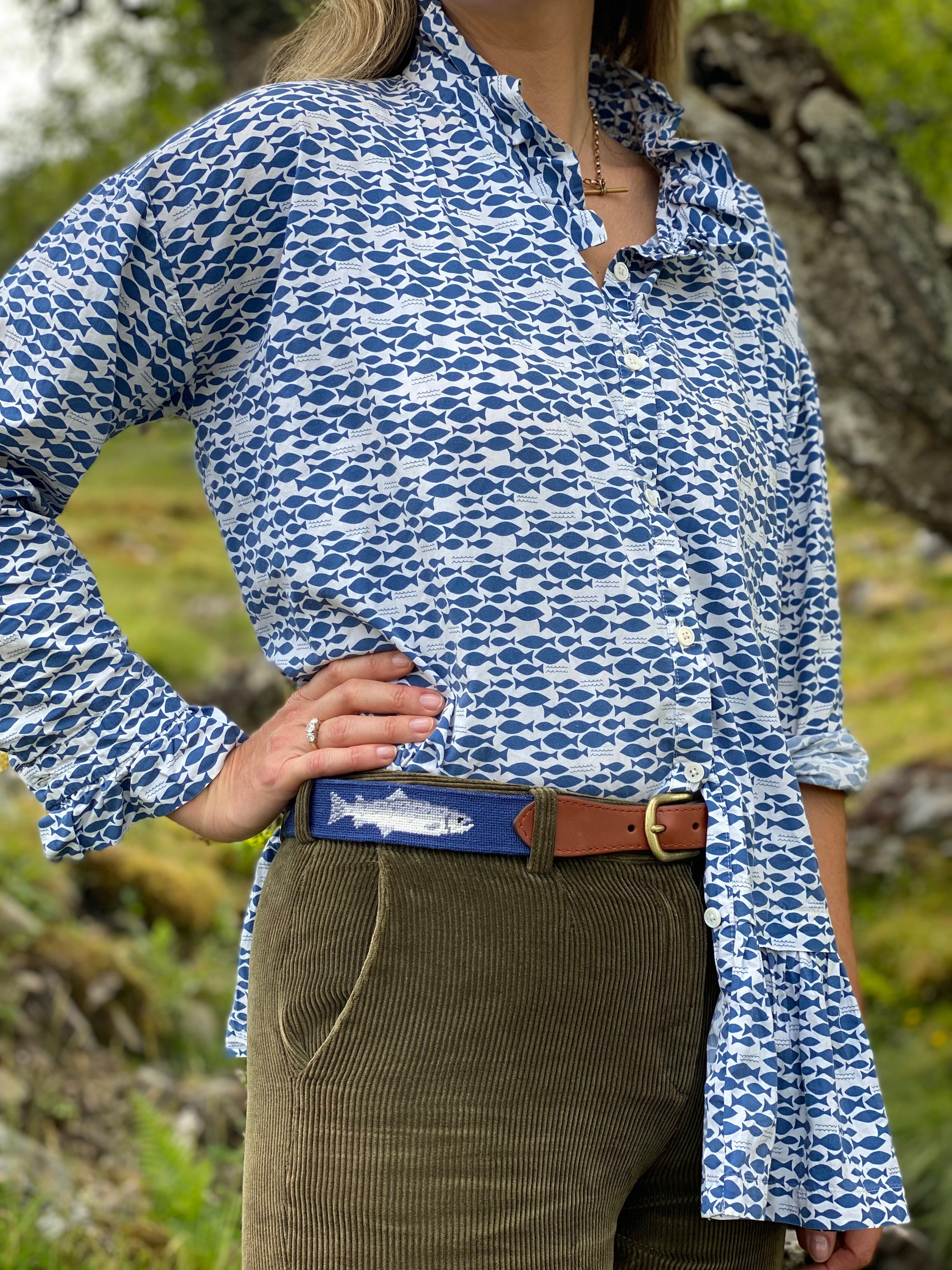 Glaze &amp; Gordon Salmon Needlepoint Belt - 15% to the Atlantic Salmon Trust