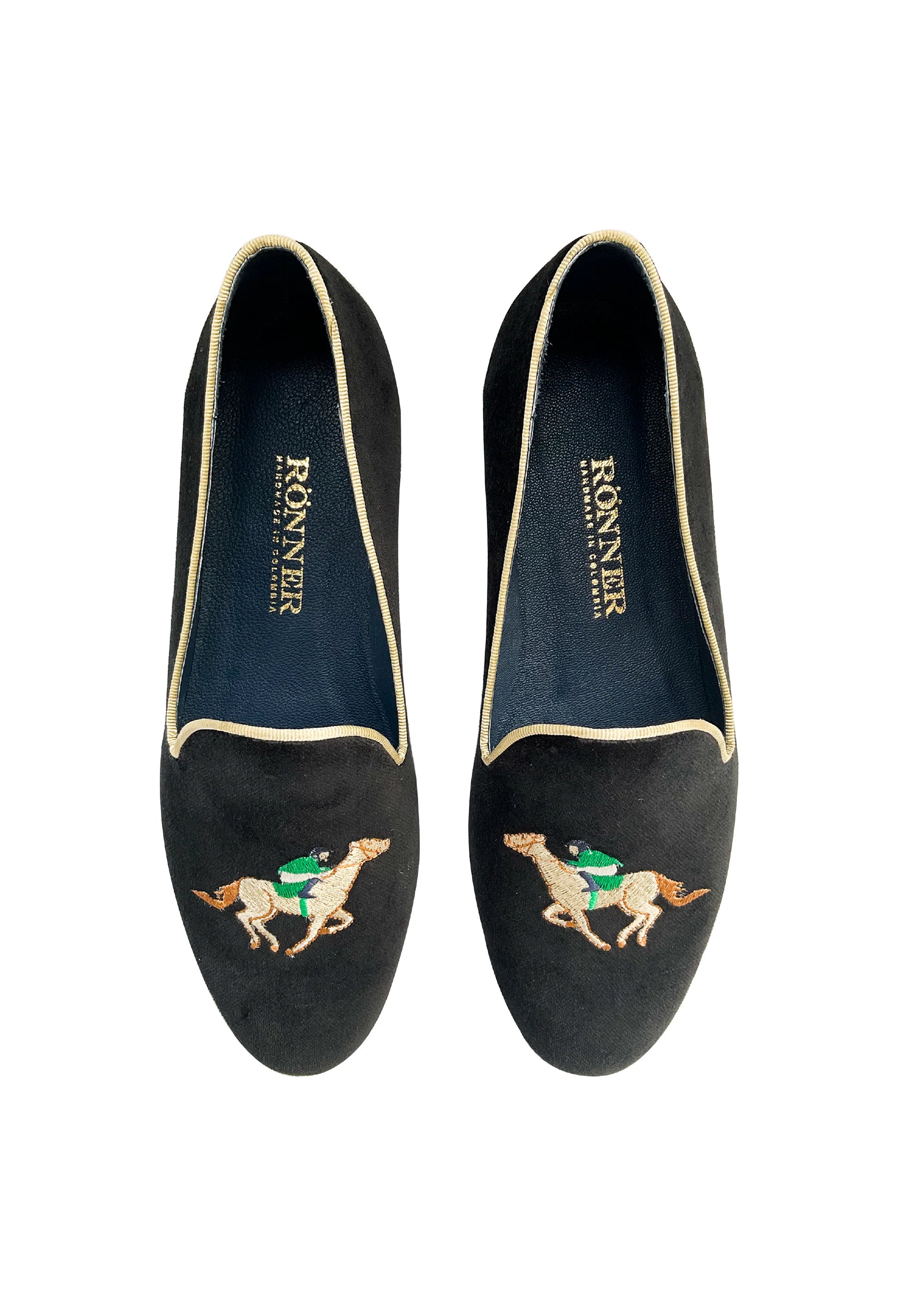 Rönner Mimosa Jockey Black &amp; Gold Velvet Loafers