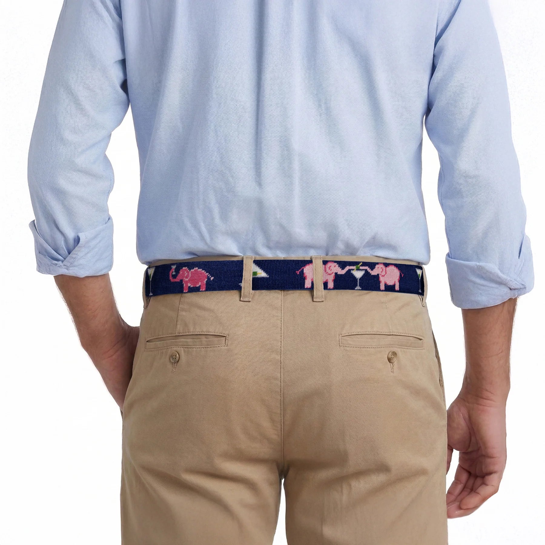 Smathers &amp; Branson Elephant Martini Needlepoint Belt - Seen in Country Life Magazine