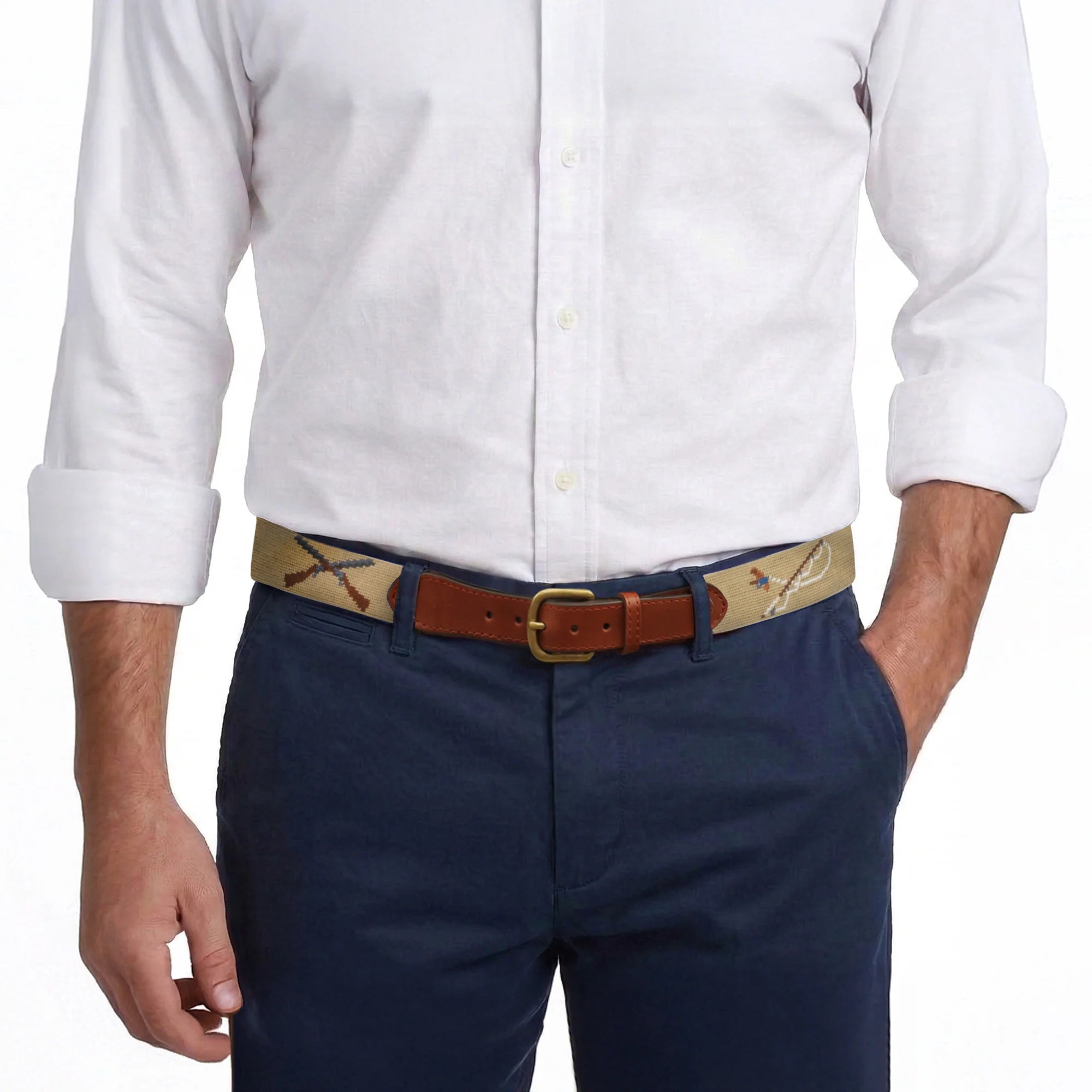 Smathers &amp; Branson Southern Sportsman (Khaki) Needlepoint Belt