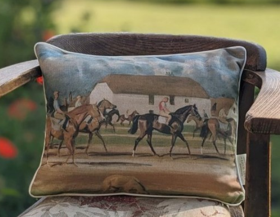 Munnings &quot;Horses with Jockeys Up at Newmarket&quot; Cushion