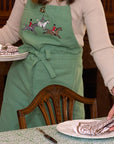 Pomegranate Apron – Green Embroidered Hunt Scene