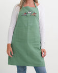 Pomegranate Apron – Green Embroidered Hunt Scene