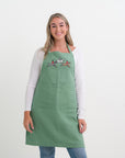 Pomegranate Apron – Green Embroidered Hunt Scene