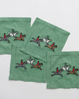 Pomegranate Hunt Embroidered Green Cocktail Napkins - Set of 4