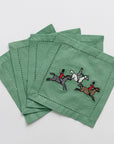 Pomegranate Hunt Embroidered Green Cocktail Napkins - Set of 4