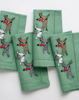 Pomegranate Set of 4  Napkins – Embroidered Green Hunt Scene