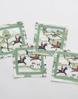 Pomegranate Hunt Scene Green Ribbon Cocktail Napkins - Set of 4