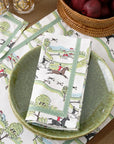 Pomegranate Set of 4 Cotton Napkins – Hunt Scene Green Ribbon