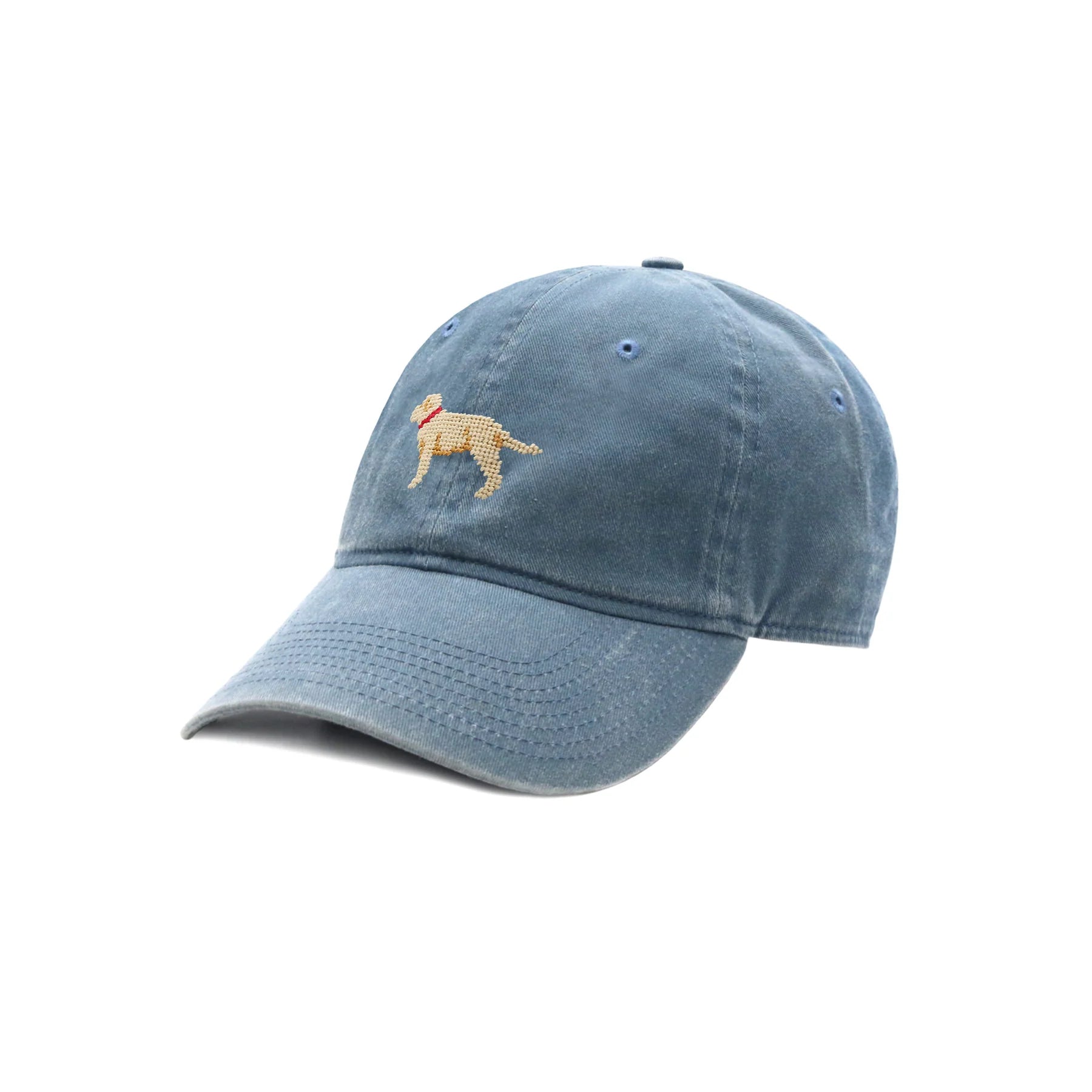 Smathers &amp; Branson Needlepoint Yellow Labrador Steel Blue Hat