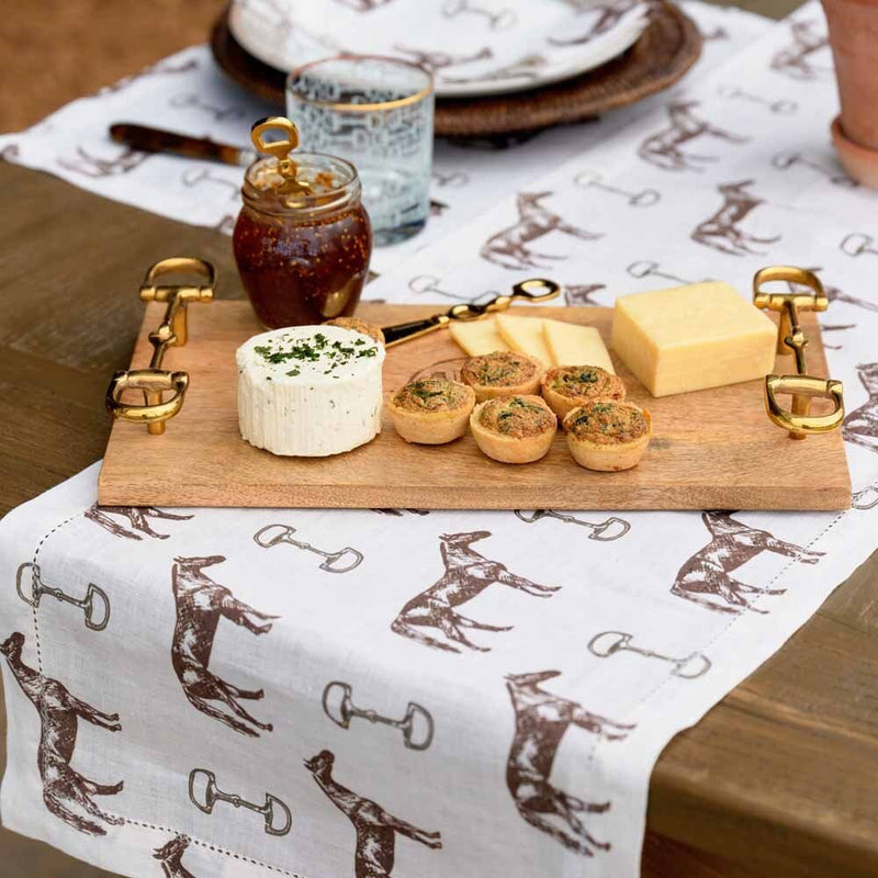 Pomegranate Wooden Cheese Tray with Brass Snaffle Handles