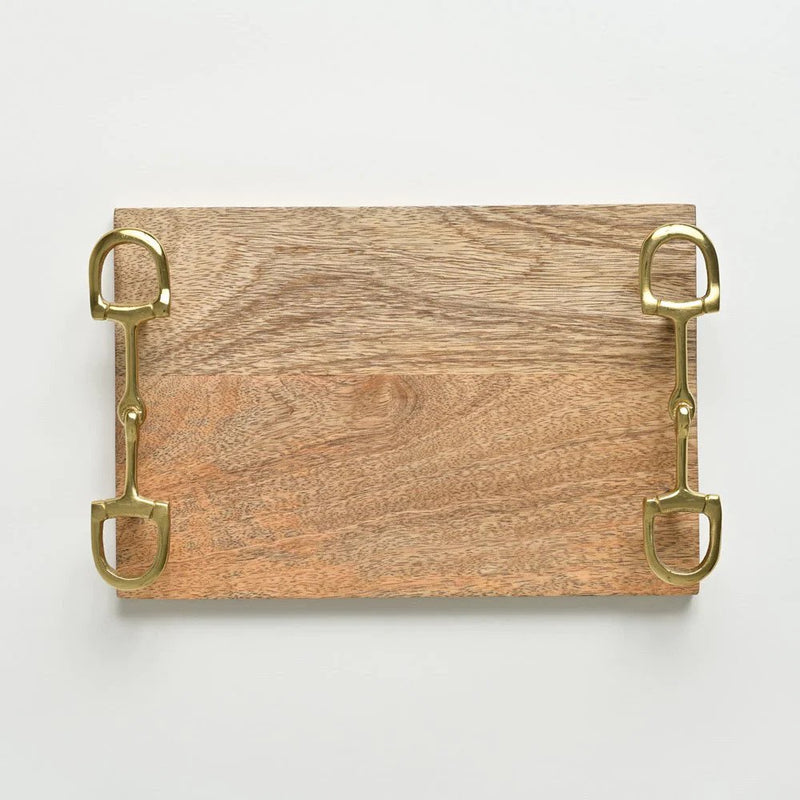 Pomegranate Wooden Cheese Tray with Brass Snaffle Handles