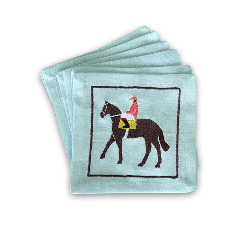 Pomegranate Riders Up Embroidered Cocktail Napkins Set of 6