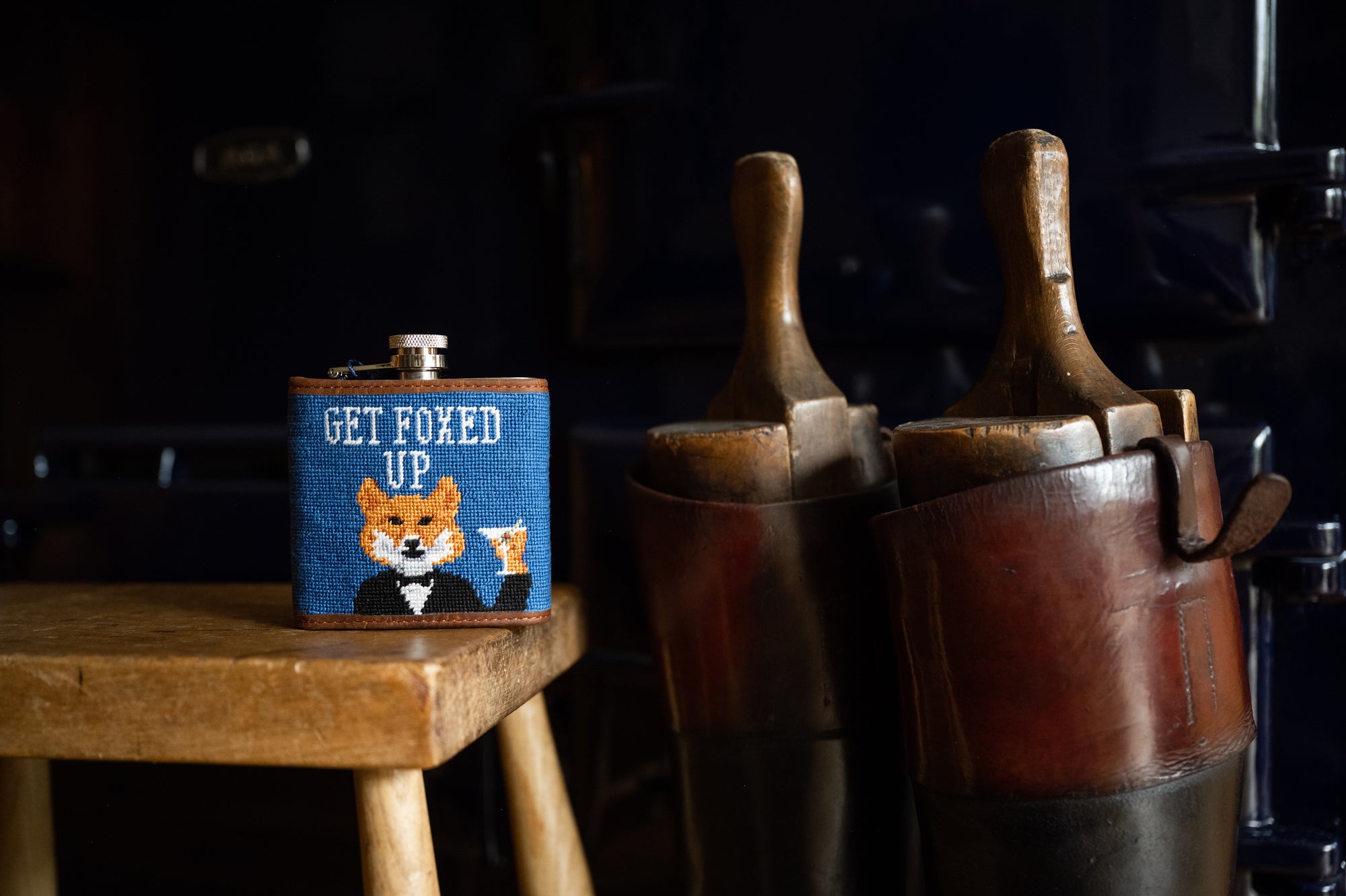 Smathers &amp; Branson Get Foxed Up Needlepoint Hip Flask