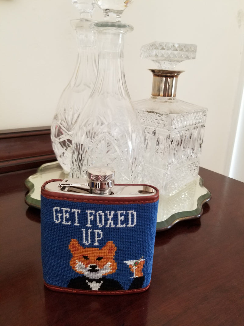Smathers & Branson Get Foxed Up Needlepoint Hip Flask