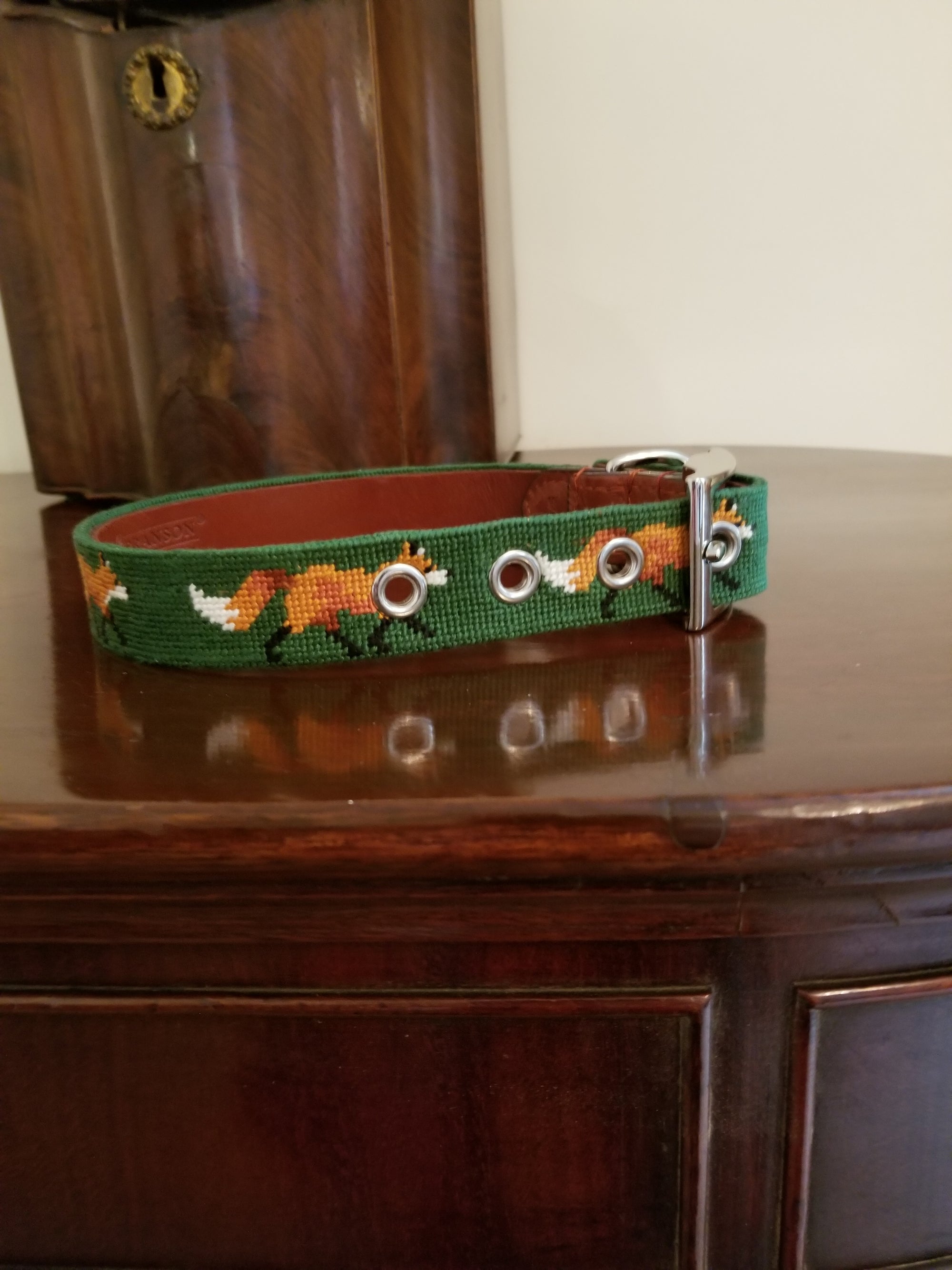 Glaze &amp; Gordon Needlepoint Fox Dog Collar by Smathers &amp; Branson