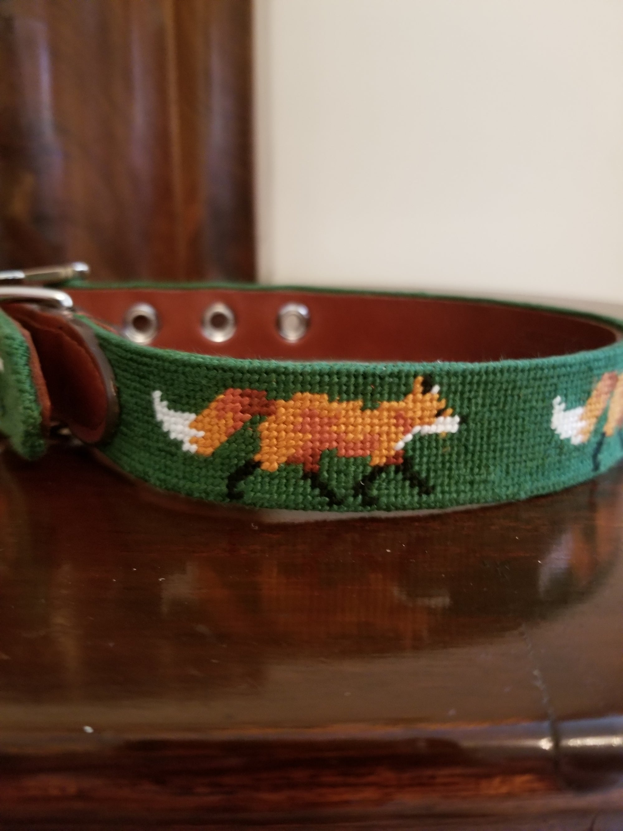 Glaze &amp; Gordon Needlepoint Fox Dog Collar by Smathers &amp; Branson