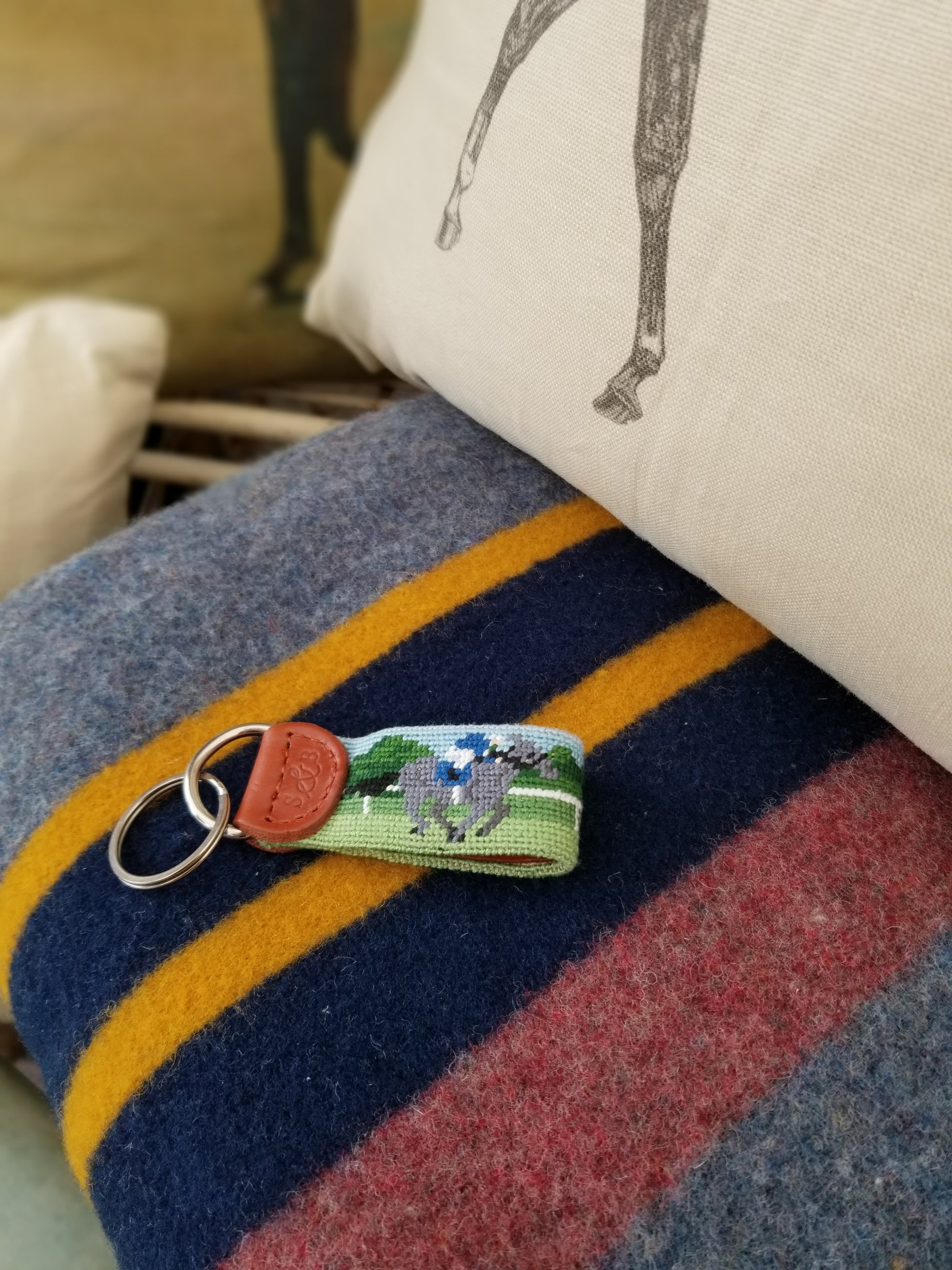 Glaze &amp; Gordon &#39;The Going Is Good&#39; Horse Racing Needlepoint Key Fob - 10% to Greatwood Charity for Former Racehorses