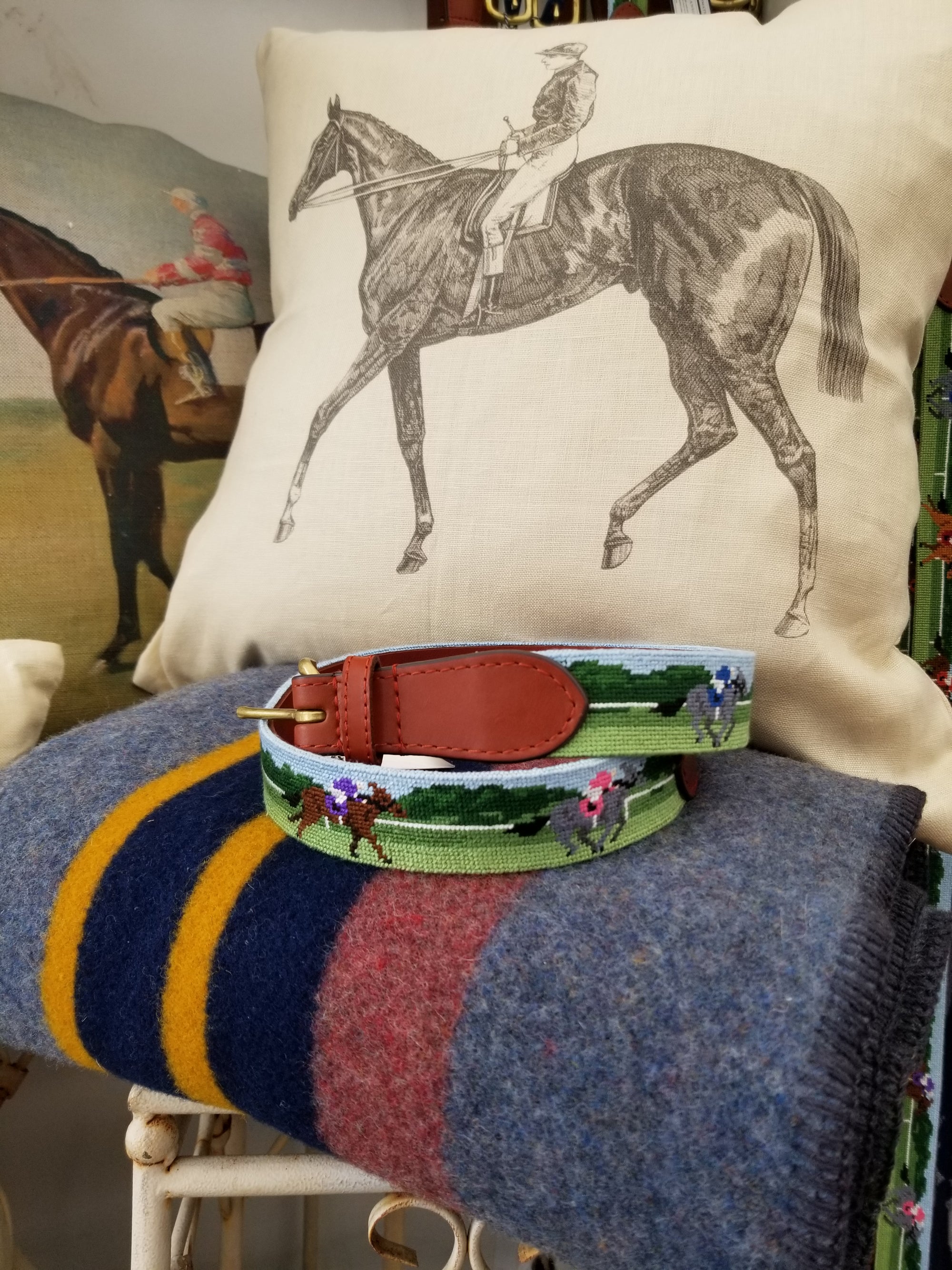 Glaze &amp; Gordon &#39;The Going Is Good&#39; Racing Needlepoint Belt