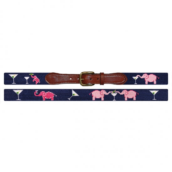 Smathers &amp; Branson Elephant Martini Needlepoint Belt - Seen in Country Life Magazine