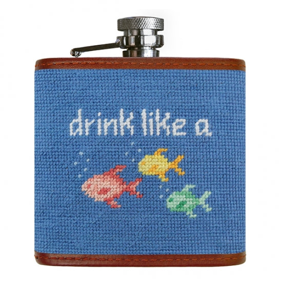 Smathers & Branson Drink Like a Fish Needlepoint Hip Flask