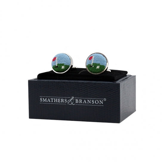 Smathers & Branson Golf Green Needlepoint Cufflinks