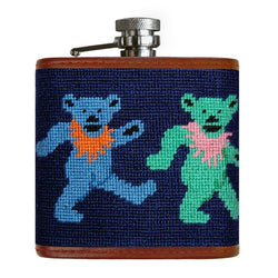 Smathers & Branson Dancing Bears Needlepoint Hip Flask