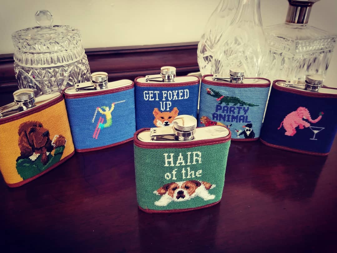 Smathers &amp; Branson Party Animal Needlepoint Hip Flask