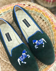 Rönner Mimosa Horse Green & Light Blue Velvet Loafer