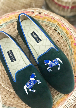 Rönner Mimosa Horse Green & Light Blue Velvet Loafer