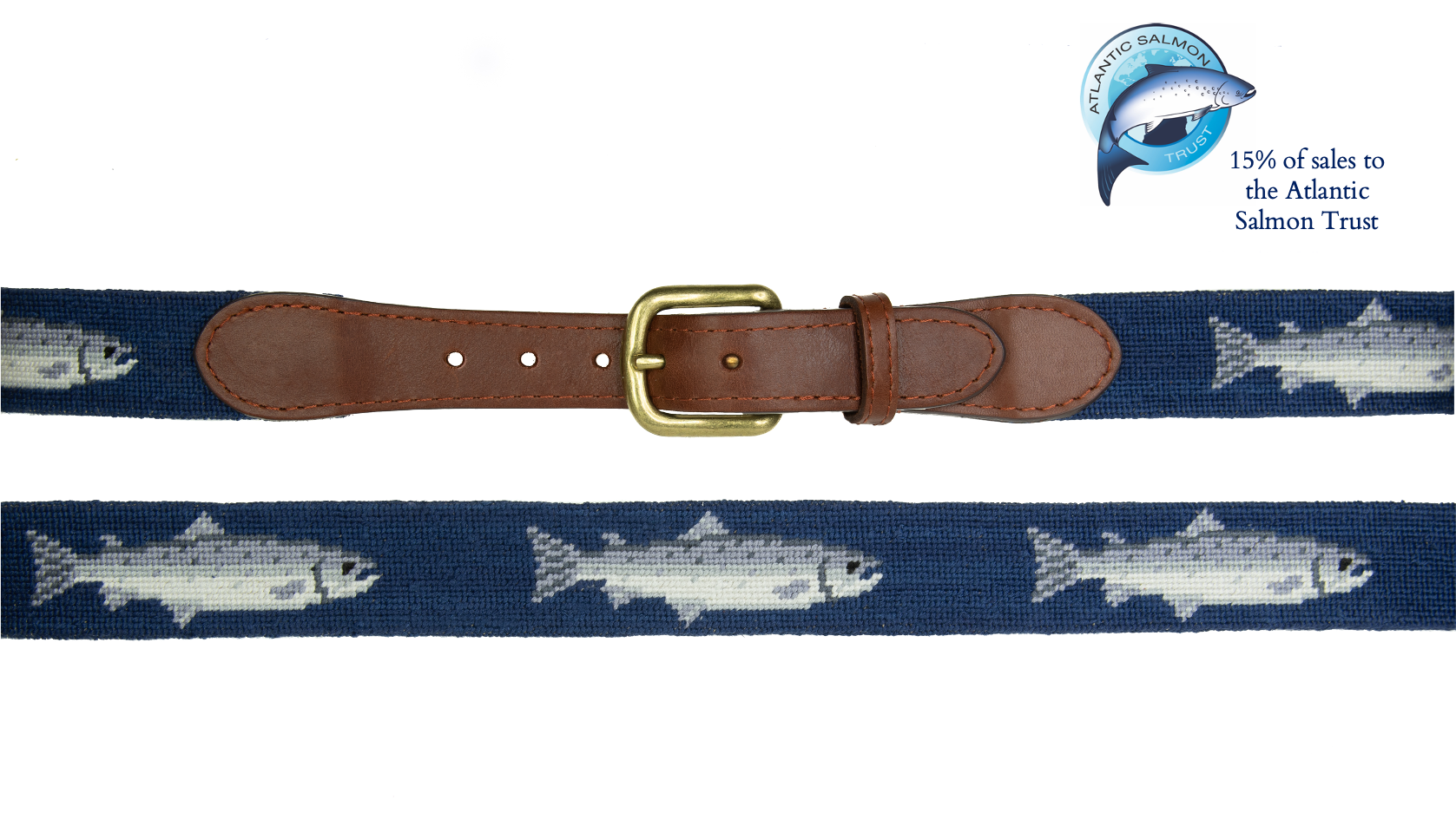 Glaze &amp; Gordon Salmon Needlepoint Belt - 15% to the Atlantic Salmon Trust