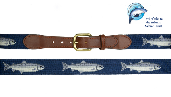 Glaze & Gordon Salmon Needlepoint Belt - 15% to the Atlantic Salmon Trust