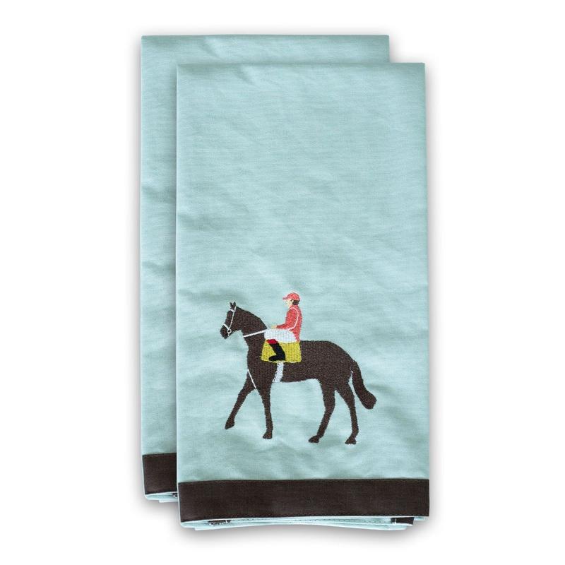 Pomegranate Embroidered Riders Up Tea Towel