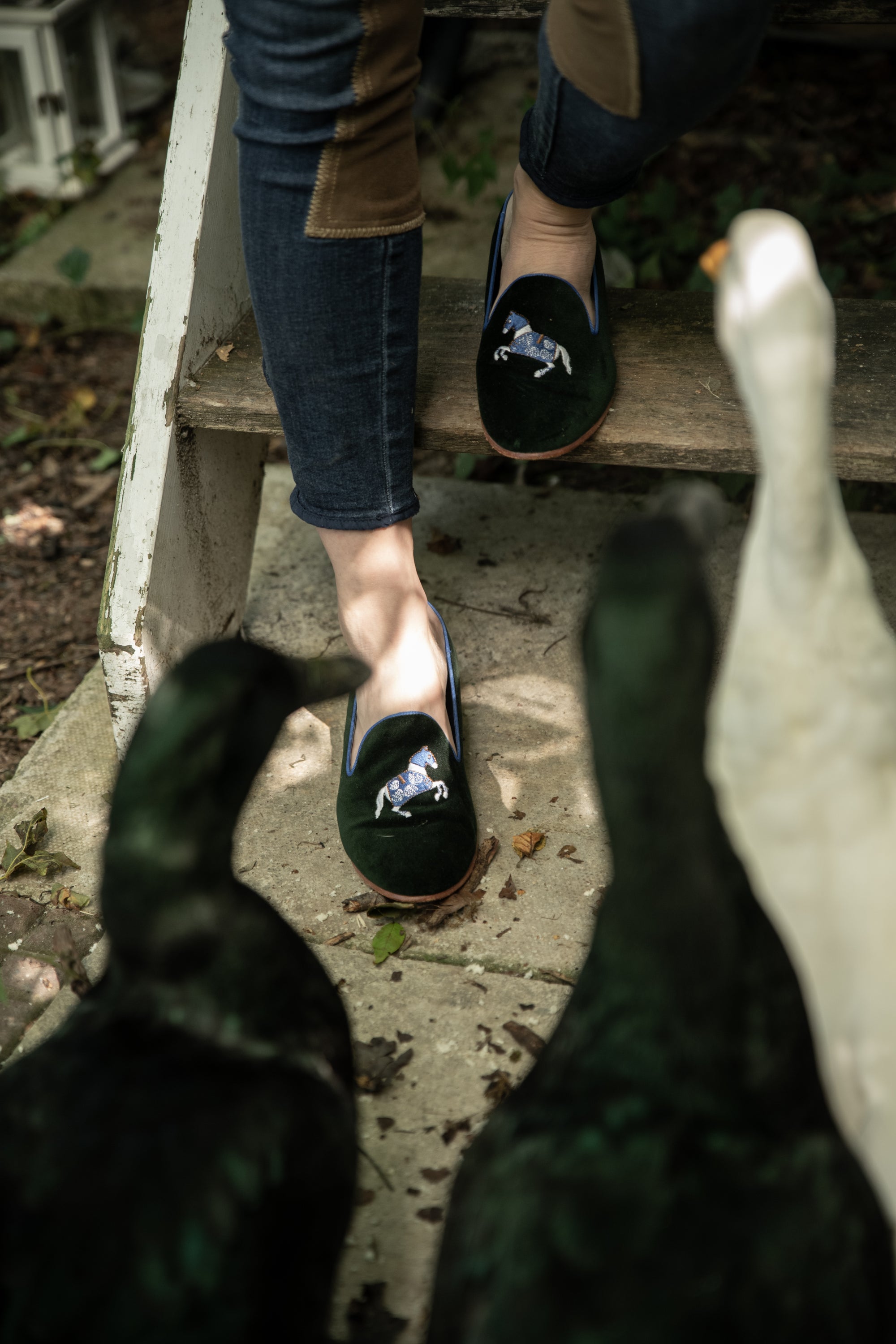 Rönner Mimosa Horse Black &amp; Gold Velvet Loafer