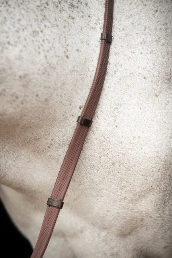 Glaze & Gordon Full Rubber Cross Country Reins with Stoppers & Brass Buckle Ends