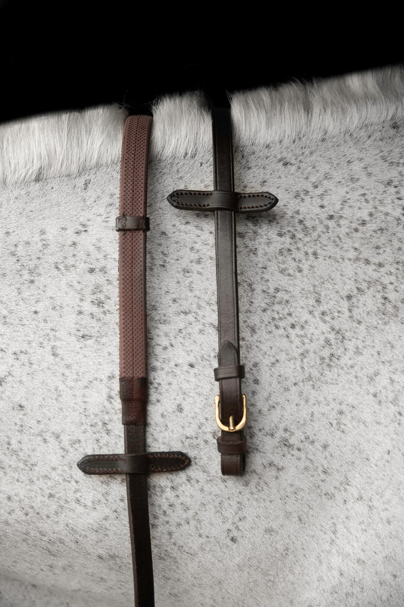 Glaze & Gordon Full Rubber Cross Country Reins with Stoppers & Brass Buckle Ends
