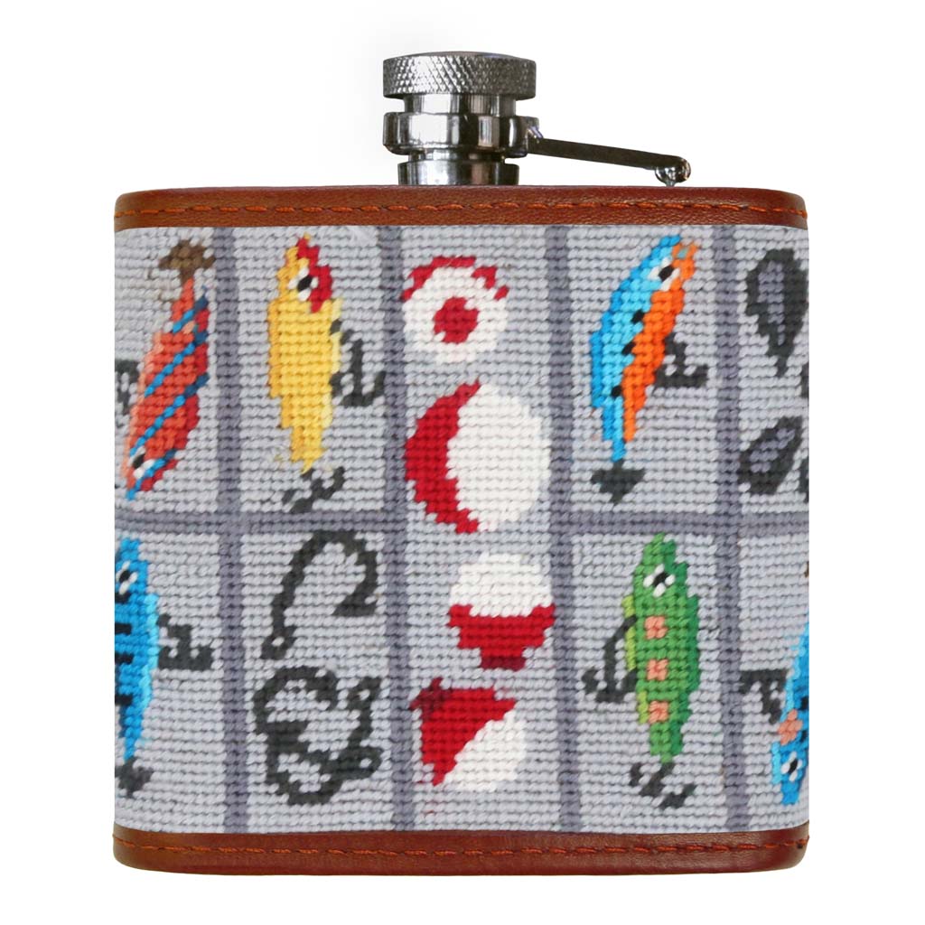 Smathers &amp; Branson Fishing Tackle Box Needlepoint Hip Flask