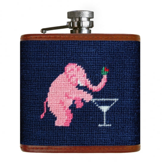 Smathers &amp; Branson Elephant Martini Needlepoint Hip Flask