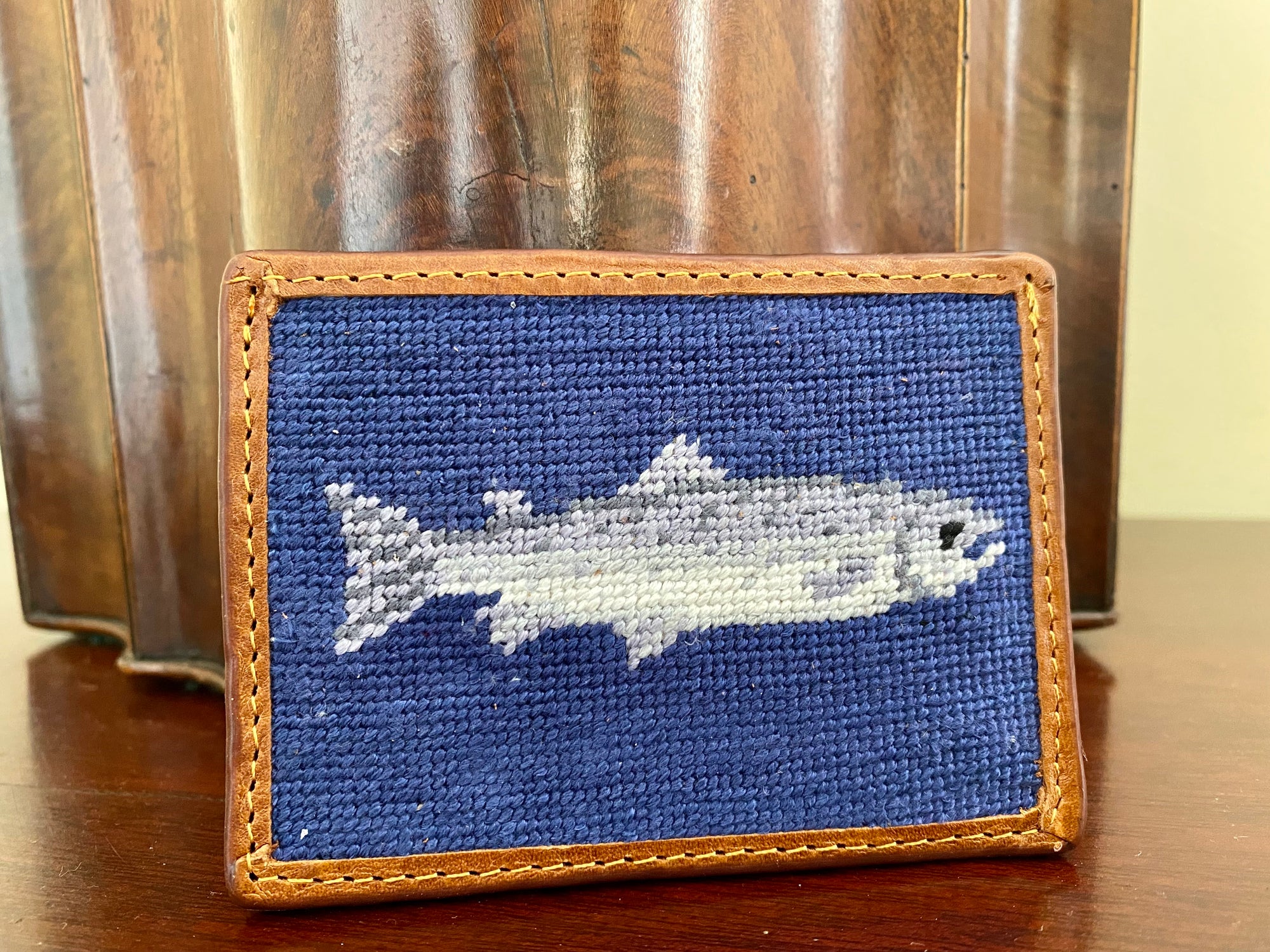 Glaze &amp; Gordon Salmon Needlepoint Card Wallet - 15% of sales go to the Atlantic Salmon Trust